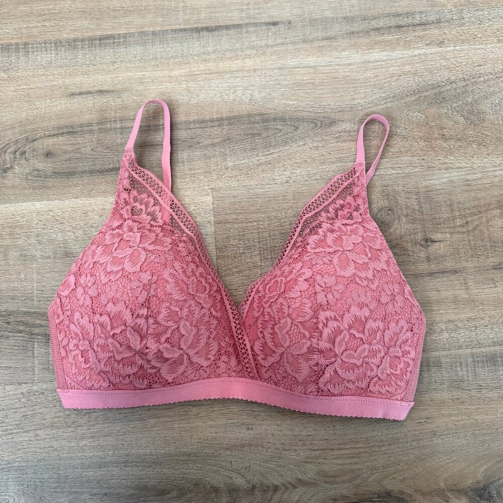 Knix Deep V Lightly Lined Bralette Pink Wireless XL